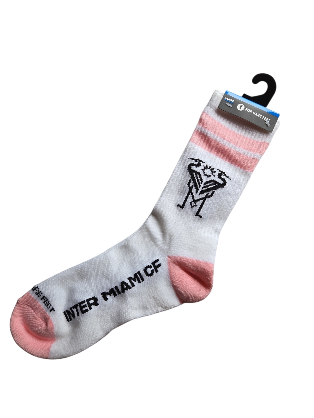 For Bare Feet-Inter Miami CF White & Pink Crew Socks LARGE -Unisex